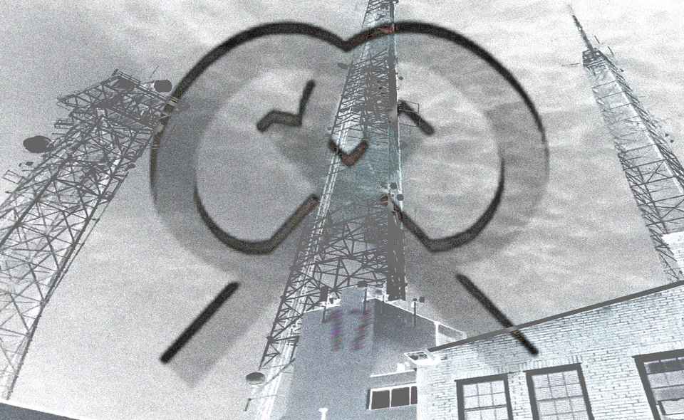 the daphnis symbol over a negative image of radio towers and the number 17