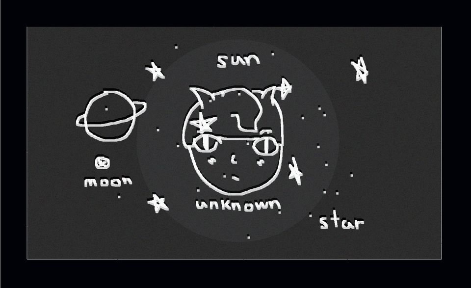 a character face with "unknown" label is circled by moon, star and sun in a starscape