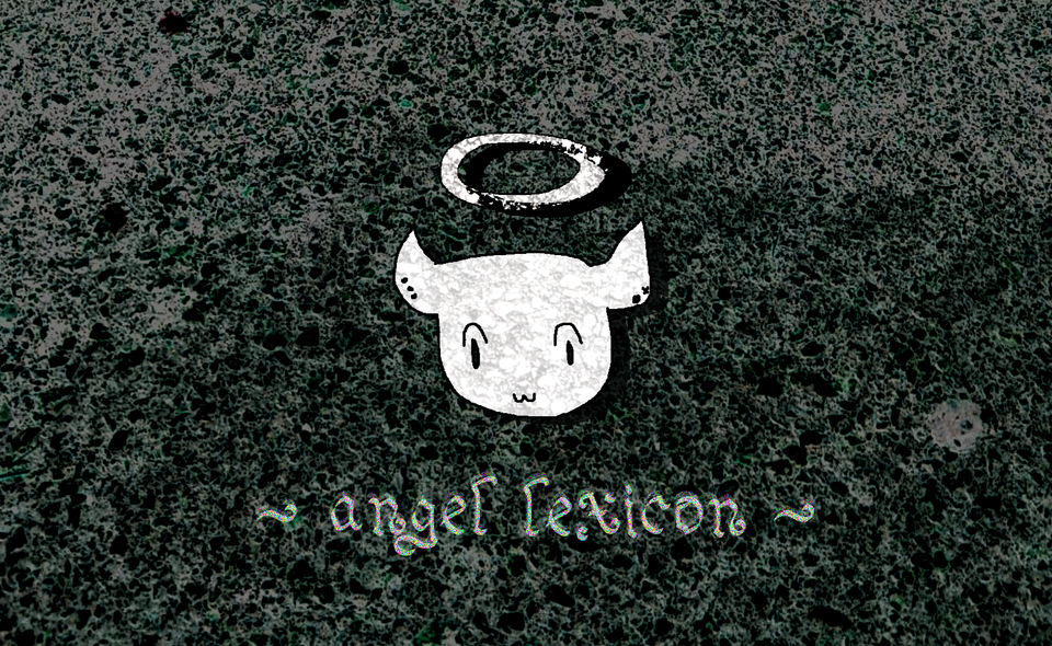 demon boy icon with the words "angel lexicon" below it and a halo